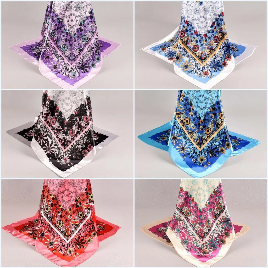 Женский квадратный шелковый шарф модная дизайнерская Бандана с цветами Дамская