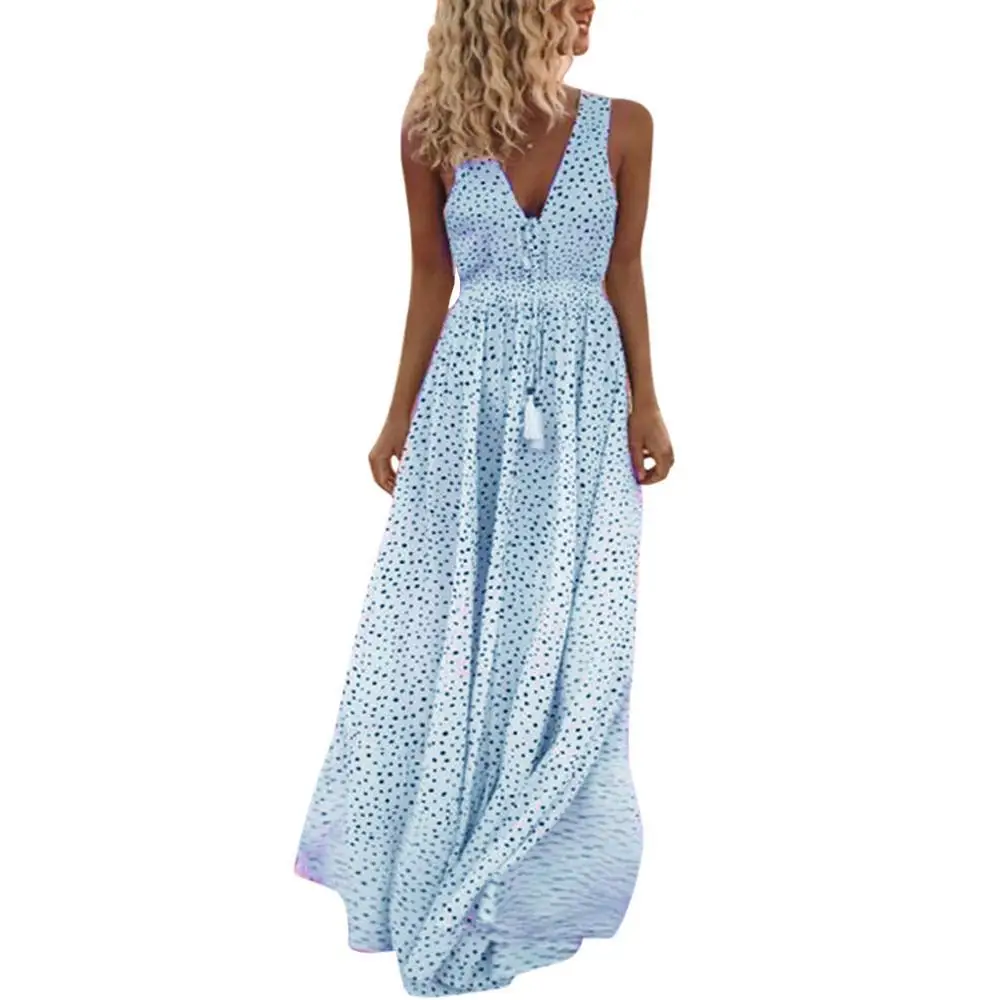 Женское платье 2019 богемное летнее vestidos De Festa без рукавов в горошек с кисточками