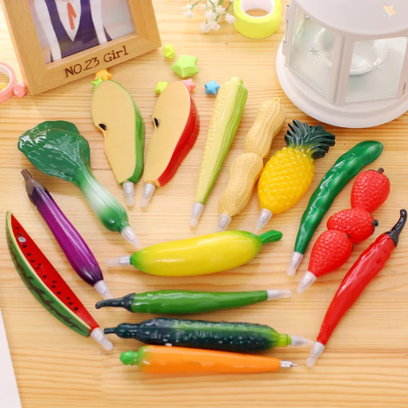 Creative novelty fruits and vegetables ballpoint pen kawaii school office stationery cartoon fruit pen with magnet water pen