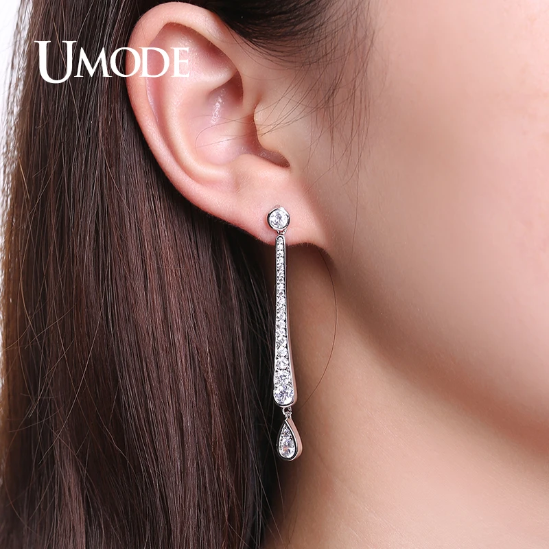 Женские серьги-капельки UMODE круглые серьги белого и золотого цвета с фианитом UE0308