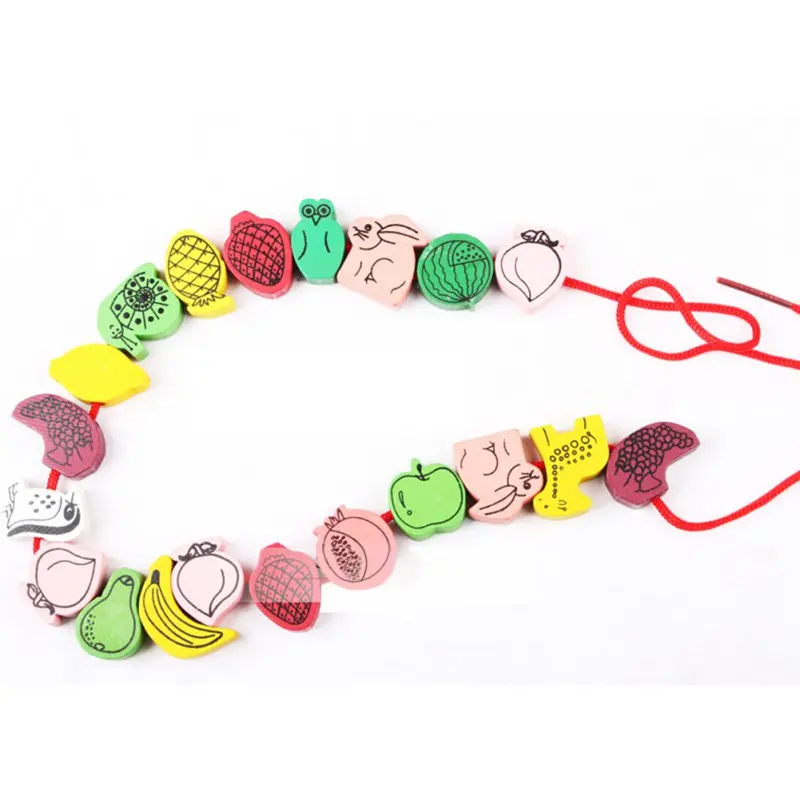 

26pcs Baby Wooden Toys Cartoon Lacing Wooden Threading Beads Game Education Brand Top 2018