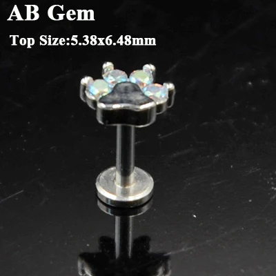 AB Zircon 1 шт., стальной опал, циркон, цветок, ушной хрящ, трагус, спираль, винт для пирсинга, подходит для топа 16 г, опал, Лабрет, губная помада, кольца, Сексуальные Ювелирные изделия - Окраска металла: AB Zircon