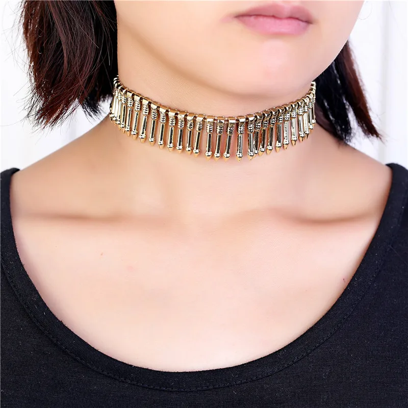 2018 New Punk Mutli CCB Strip Rivet shape Chain choker necklace Gold ladies chain necklaces trendy jewelry Women/Girl coller | Украшения и