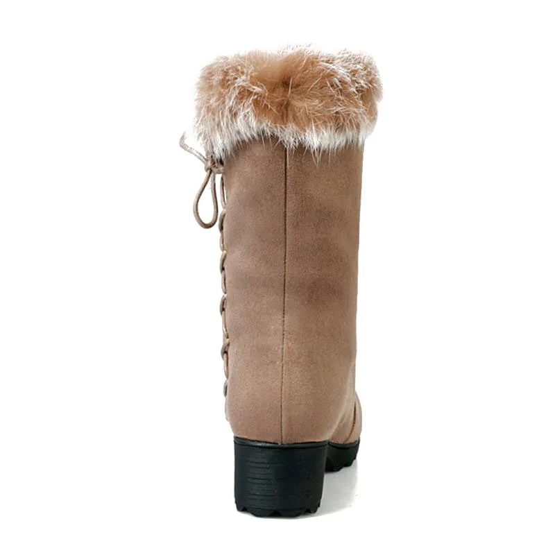 Tuyoki Women Winter Snow Boots Thick Fur Mid Calf Cross Strap Woman Shoes Fashion Sweet Warm Short Size 34-39 | Обувь