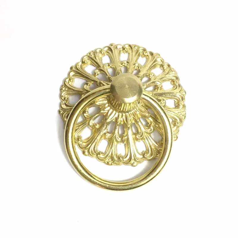 Латунная дверная ручка с полой резьбой узор медное кольцо ящик шкаф кухонная