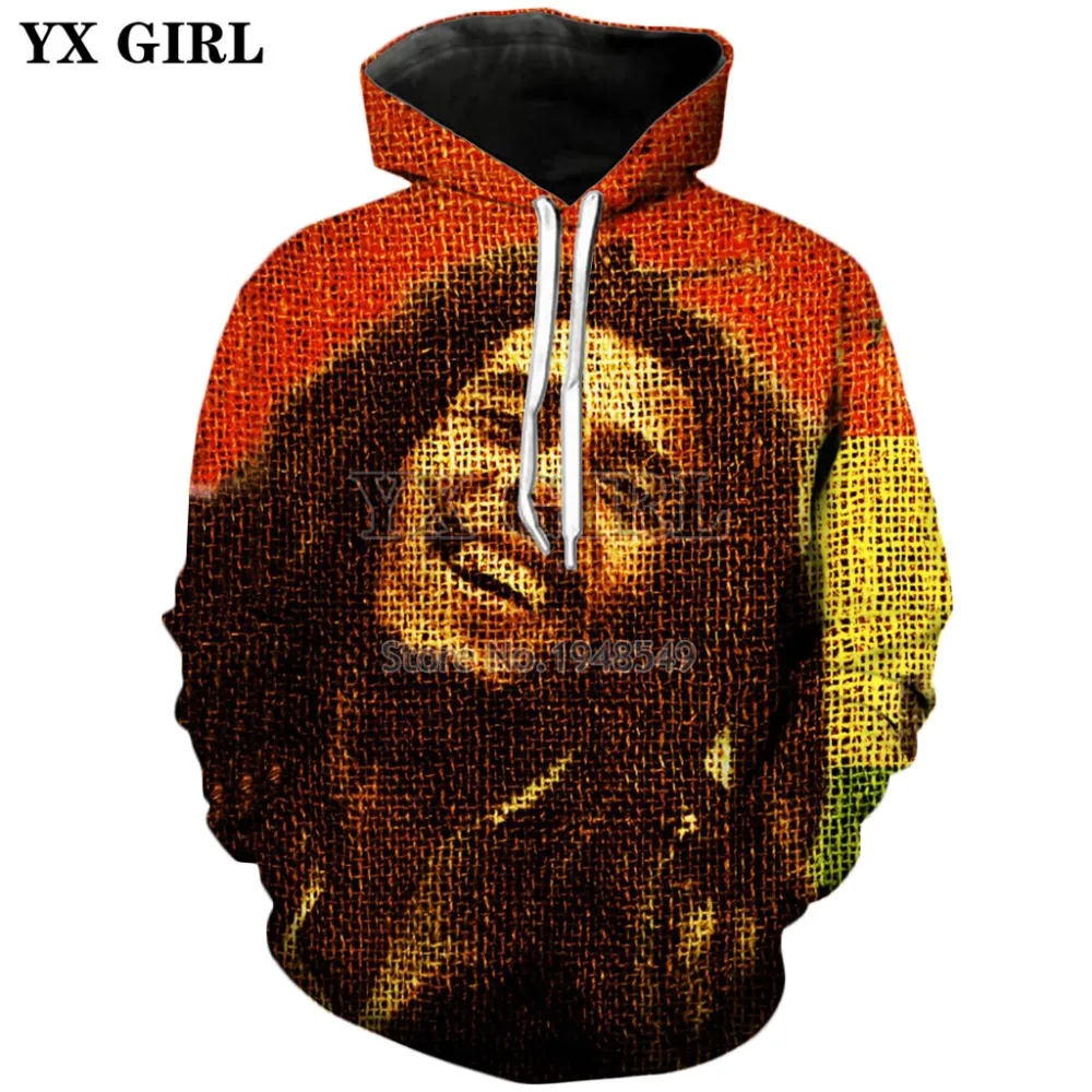 Толстовка YX GIRL с капюшоном в стиле хип хоп рэгги Боб Марли 3d принт персонажами