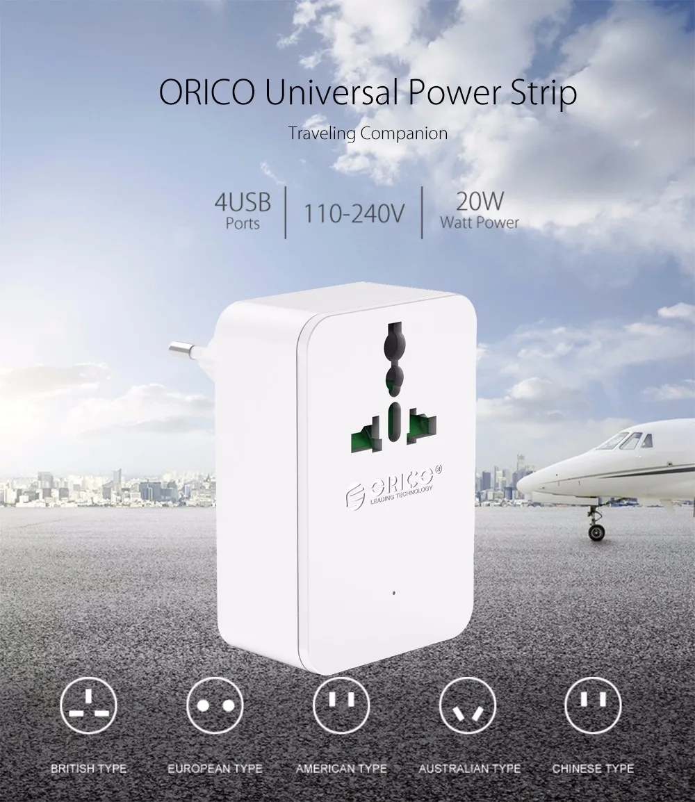 ORICO Универсальный адаптер с разъемом питания для путешествий с 4 USB 1 AC 20W мульти-розеткой для путешествий для iphone huawei