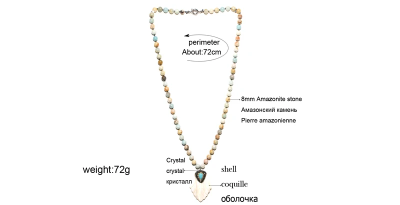 MOON GIRL 8MM Amazonite Stone Handmade Leaf Shape Necklaces Pendants Ethnic Unique Statement Vintage Necklace for Women Collares