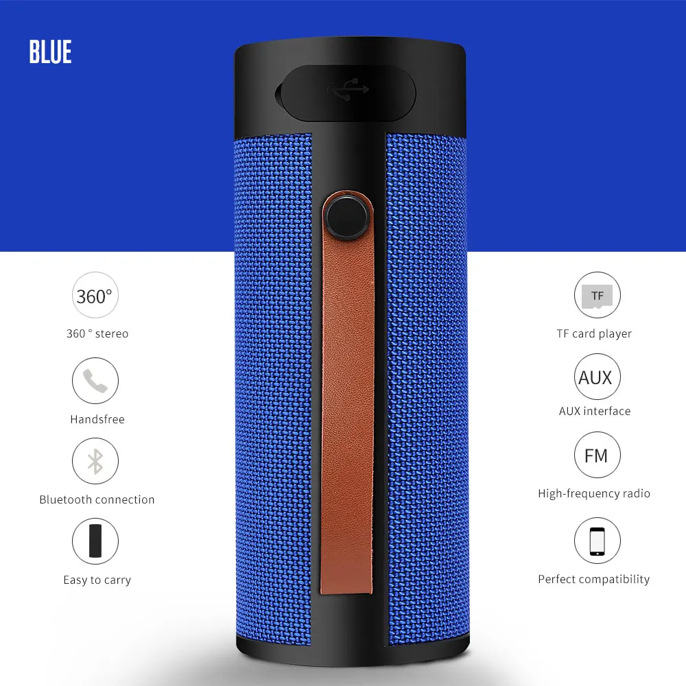 Синий Портативный Bluetooth динамик беспроводной динамик s водонепроницаемый fm-радио для телефона стерео объемная музыка открытый динамик s Box - Цвет: Синий
