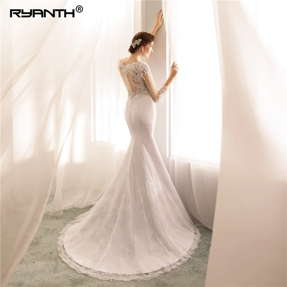 Женское свадебное платье с длинным рукавом кружевное платье-Русалка V-образным