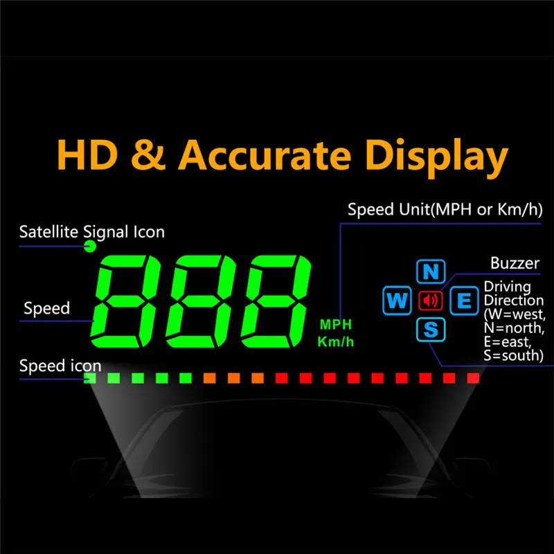 A2 GPS HUD Дисплей Автомобильный дисплей спутниковый скоростной компас KMH/MPH