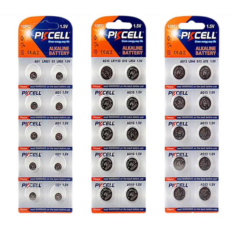PKCELL 2PK-AG(1+ 10+ 13) Super Щелочная кнопочная ячейка Батарея 20 штук/2 карты AG1 13 мА/ч+, 20 штук/2 карты AG10 75 мА/ч+, 20 штук/2 карты 145mAh1. 5V