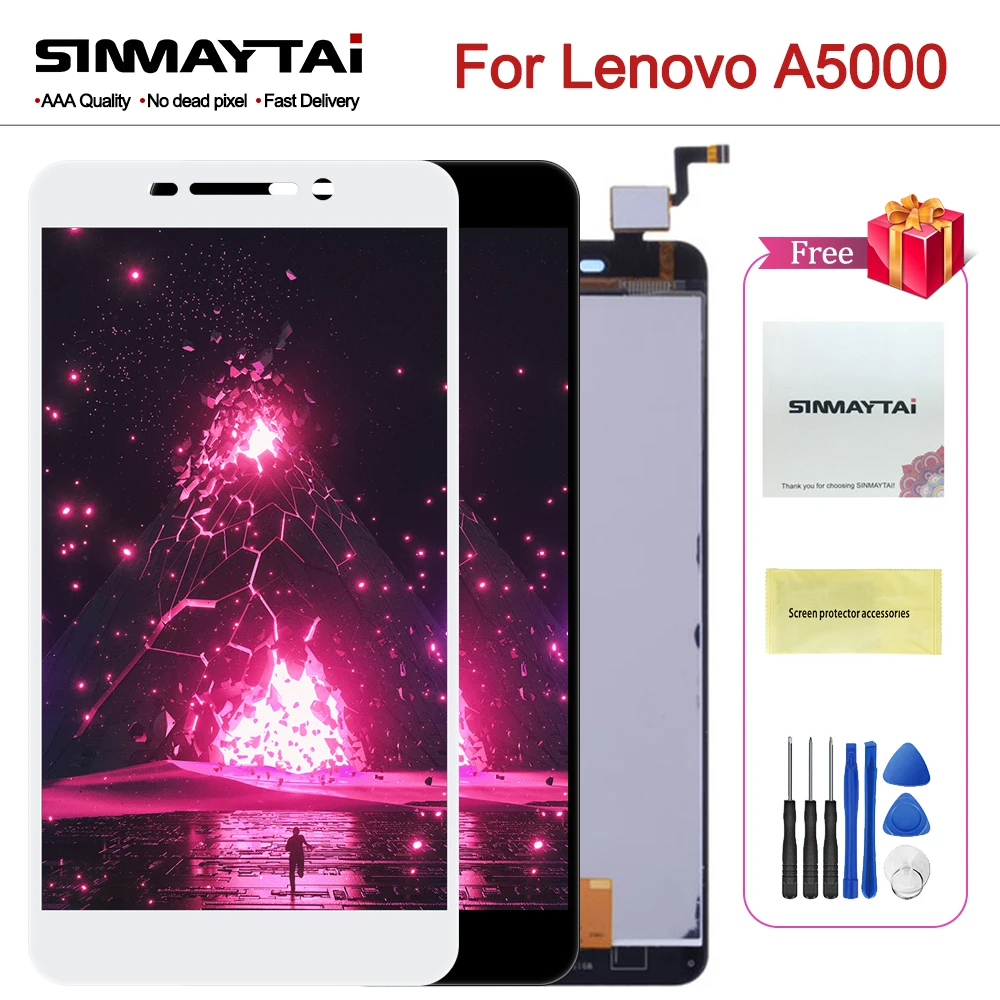 ЖК экран 5 0 дюйма для LENOVO A5000 дигитайзер сенсорного экрана Lenovo A 5000 черно белый