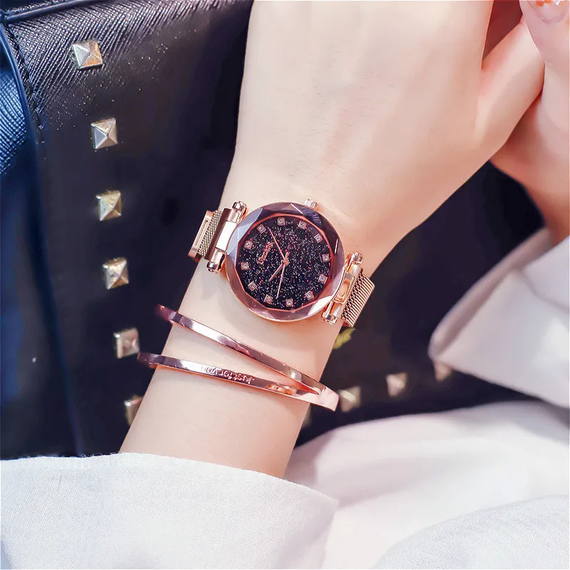 Женские кварцевые часы с кристаллами звездное небо|Женские часы-браслеты| |