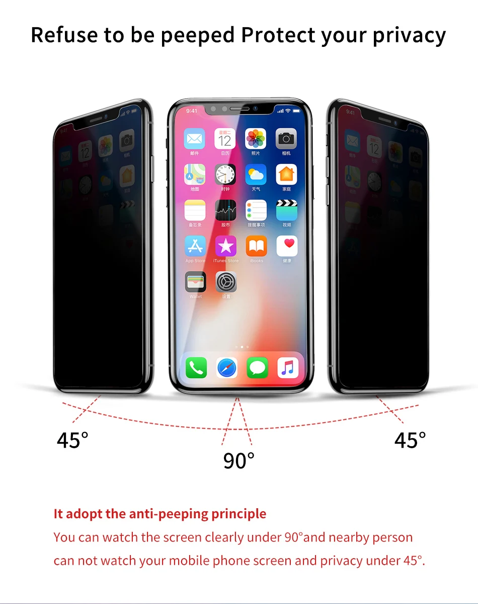 Baseus 0,3 мм закаленное стекло для iPhone XR Xs Max 8 7 Plus Защита экрана для конфиденциальности полное покрытие Защитная стеклянная пленка