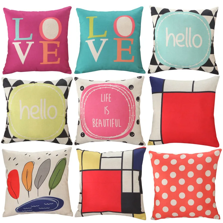

Hot Sale Colorful Geometry Pattern Cushion Cover Geometric Printed Pillowcases Linen Cotton Pillow Covers Sofa Cushion Cover