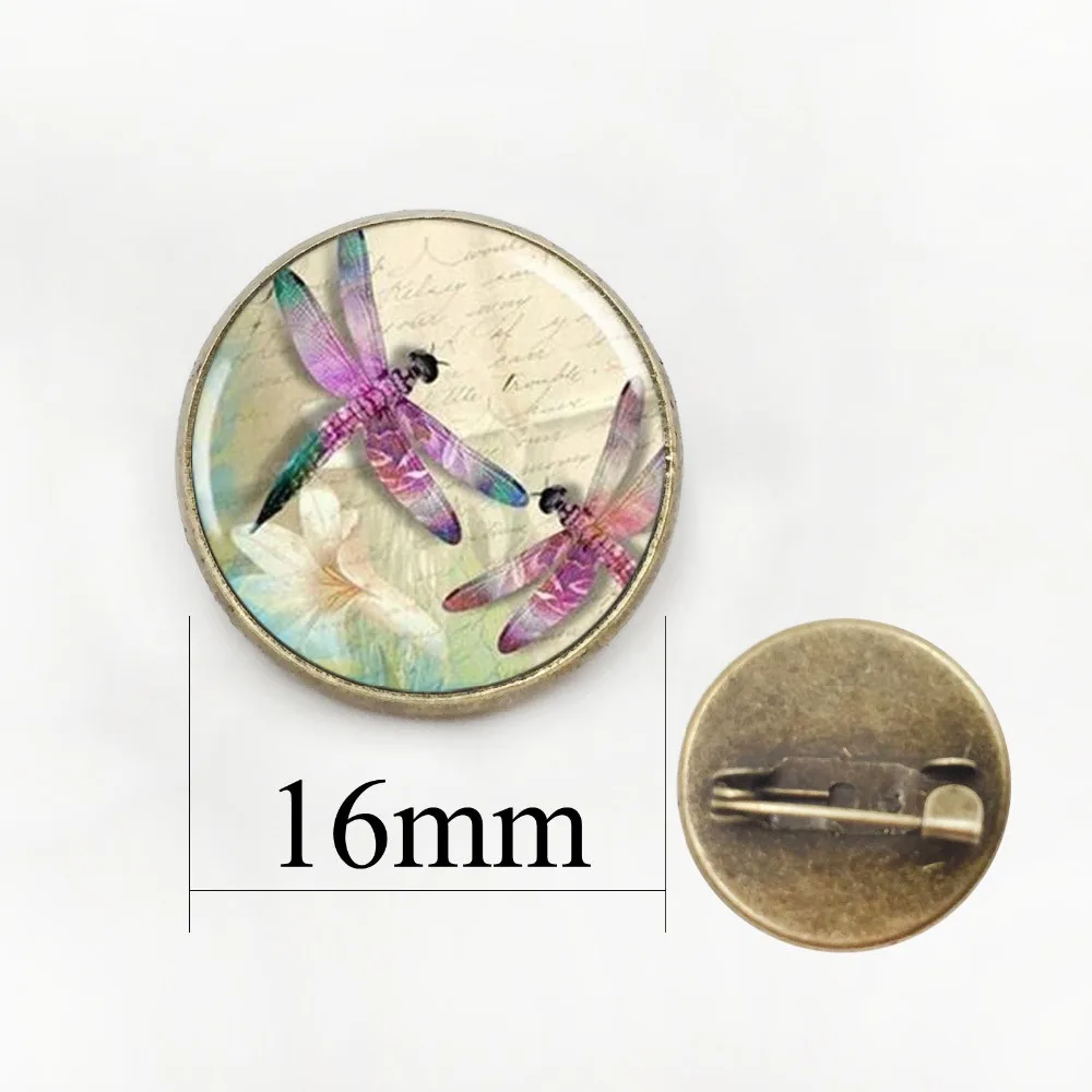 2017 New Animal Brooch Dragonfly Art Picture Round Glass Dome Brooches Pins For Suit Sweater Handmade Jewelry | Украшения и