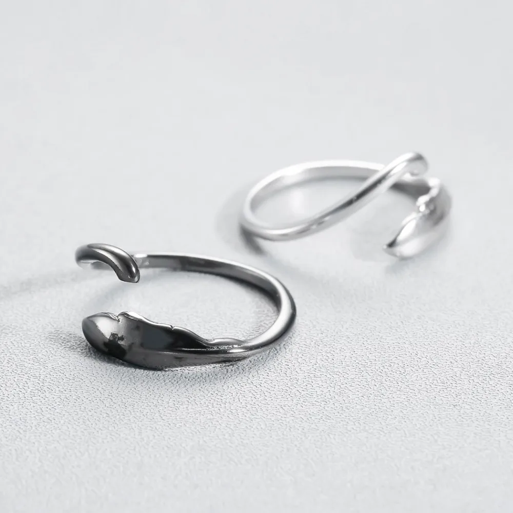 Kinitial модное черное кольцо в форме листа для женщин и мужчин уникальный дизайн