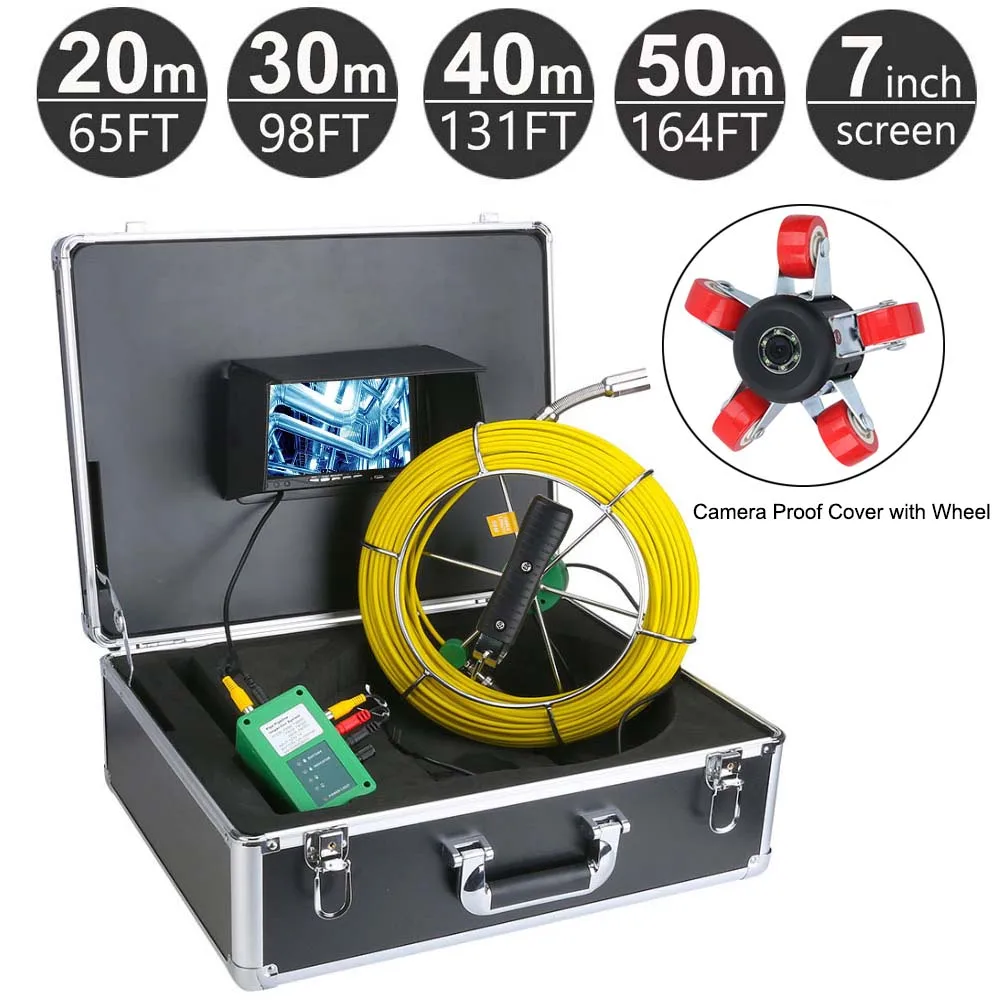 

20M - 50M Pipe Pipeline Inspection Camera, 7 Inch Monitor 1000 TVL Drain sewer Industrial Endoscope Snake Video Plumbing System
