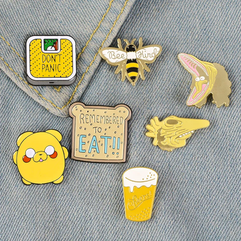 

Cheers ! Yellow Enamel Pins Collection Don't Panic Bee Kind Adventure Brooch Pin Metal Badge Clothing jewelry Lapel Pin