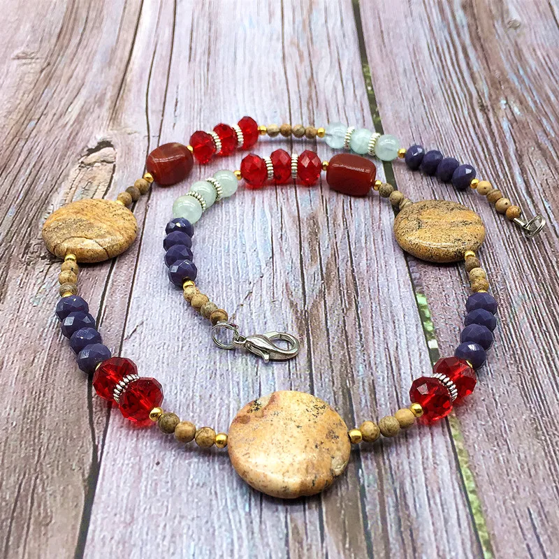 Модные женские бусы ожерелье природа картина Jaspers цвет Кристаллы и камень 49 см