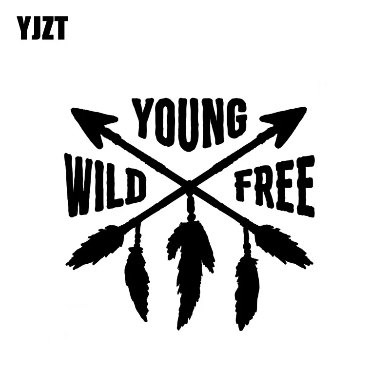 

YJZT 12,9 см * 11,9 см YOUNG WILD FREE Arrow, автомобильная наклейка, Виниловая наклейка, черная, Серебряная Фотография