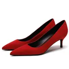 Туфли-лодочки женские, на тонком каблуке, с острым носком, весенние, красные, черные, E0043