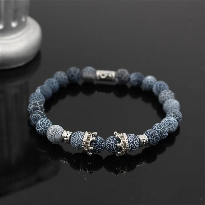 Винтажный браслет с шармом с короной Pulseiras Masculinas натуральный мраморный камень шарик эластичный браслет Для Йоги Женский Pulseras мужской браслет