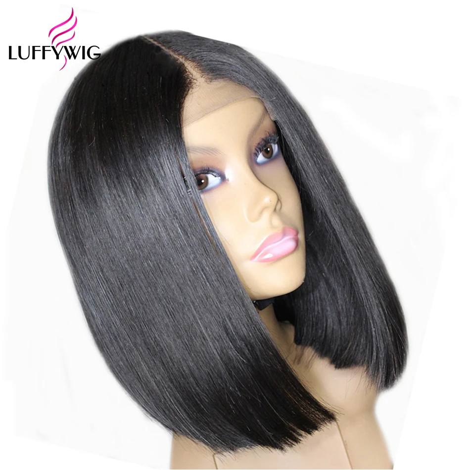 LUFFYHAIR 5*4,5 шелковая основа человеческие парики на кружеве для женщин Remy бразильские бесклеевые предварительно сорванные прямые парики с детскими волосами