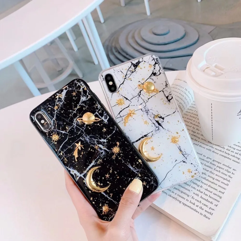 Модные брендовые Новые Роскошные 3D Золотые фольги планеты Звезда Луна мраморные