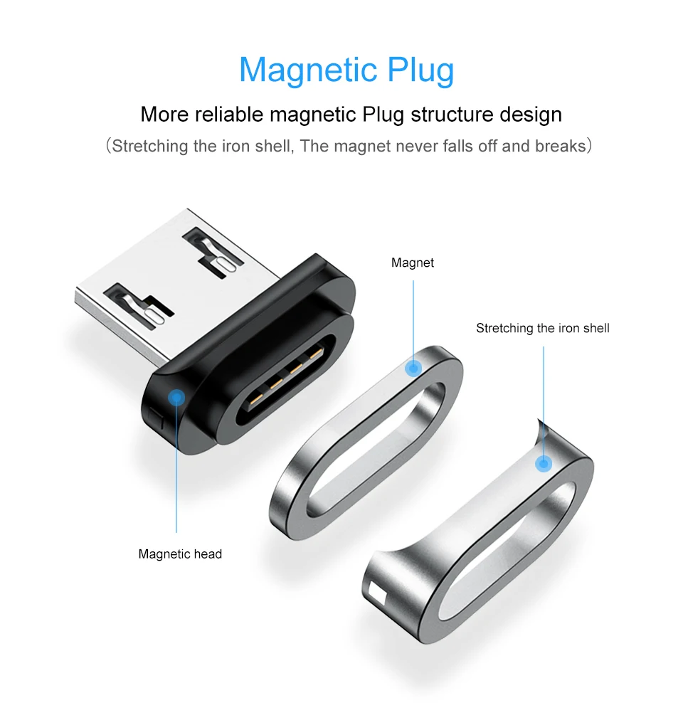 Elough Магнитный зарядный кабель для iphone кабель Micro usb type c кабель для HUAWEI P30 Магнитный кабель быстрое зарядное устройство USB C провод для передачи данных