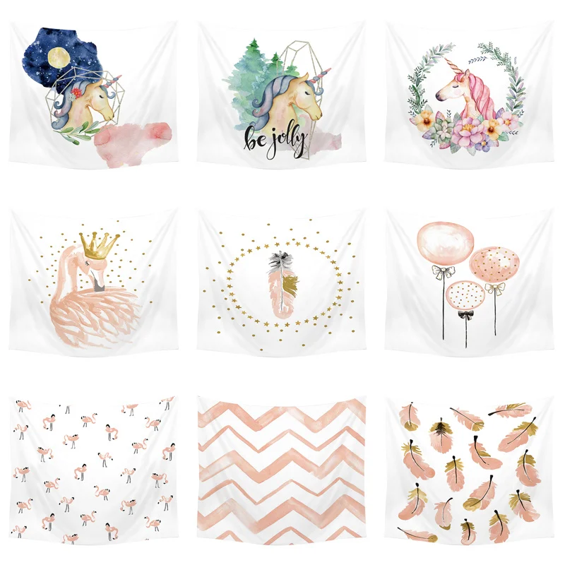 Постельные принадлежности на выход Единорог гобелен розовый и белый