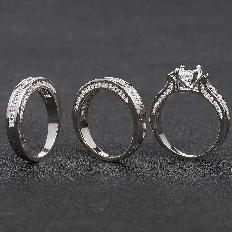 Кольцо с бриллиантом из белого золота 18 К для женщин и мужчин, Anillos, три предмета, драгоценный камень Bizuteria, золото 18 К, ювелирные изделия с бриллиантами, свадебные кольца