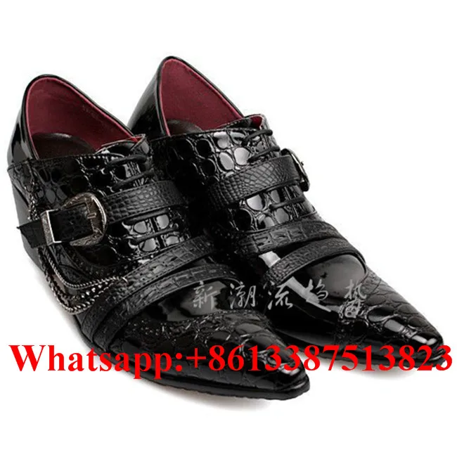 Мода Chaussure Wyatt Байкер Цепи Пряжки Ремня Украшенные Мужская Обувь Тиснением Кожи