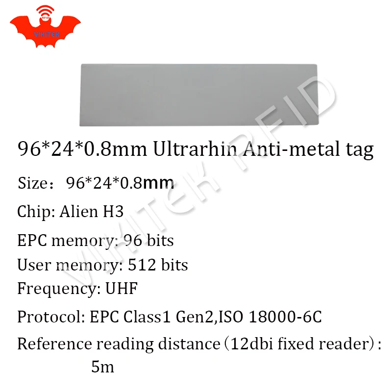 

UHF RFID Ultrathin anti-metal tag 915mhz 868m EPC Gen2 ISO18000-6C fixed assets 96*24*0.8mm printable passive RFID PET Label