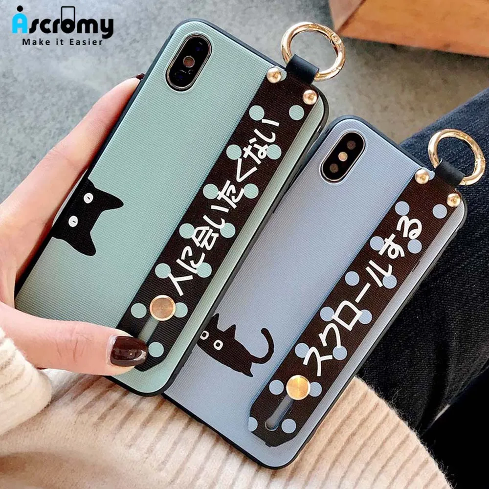 Ascomy для iPhone 7 чехол милый мультяшный Кот ремешок Ремешок Браслет силиконовый