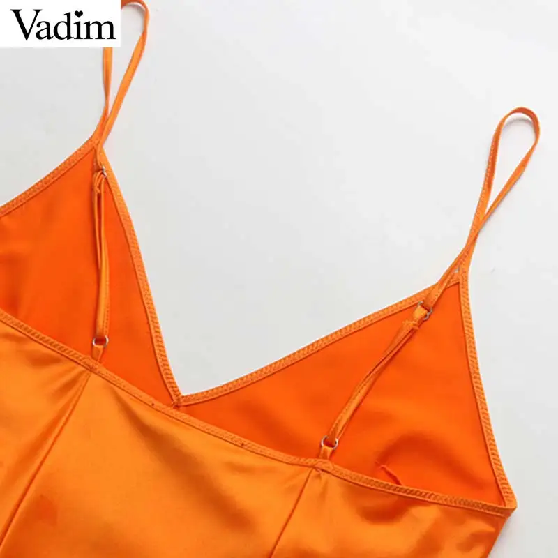Vadim женское сексуальное ФЛУОРЕСЦЕНТНОЕ оранжевое платье миди с v образным