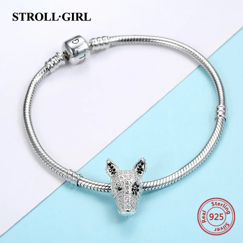 Strollgirl серебряные бусины 925 пробы верные партнеры Французский Бульдог собачка животное талисманы подходят для женщин очаровательные браслеты собака DIY ювелирные изделия
