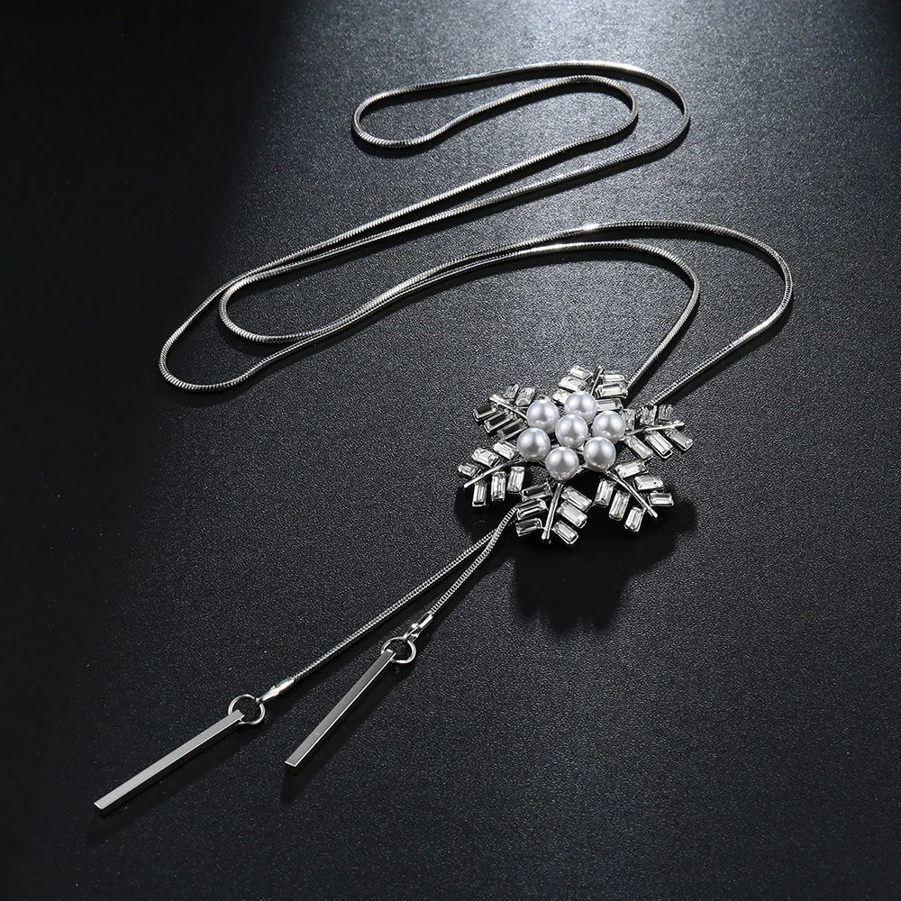 Meyfflin Collier Femme, длинное ожерелье с искусственным жемчугом, модное женское колье Снежинка с кристаллами, подвеска, ювелирная цепочка, бижутерия, подарки