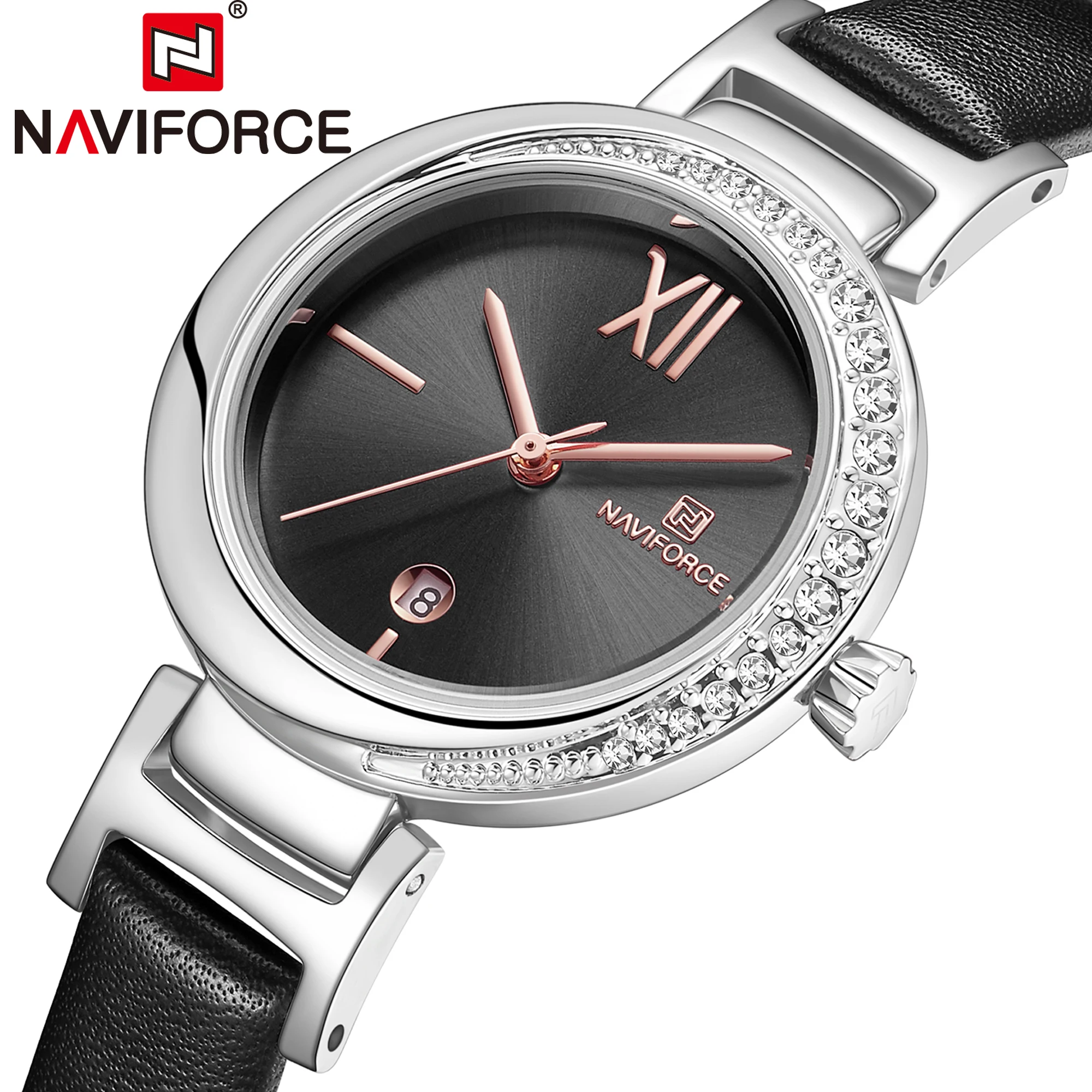 NAVIFORCE женские модные кварцевые часы кожаные повседневные водонепроницаемые