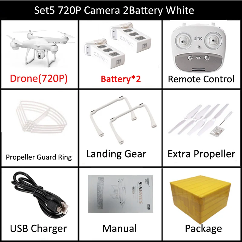 Set5 720P 2B White S70W gps FPV RC Дрон с 1080P HD регулируемой широкоугольной камерой WiFi Live Video Follow Me gps Return Home RC Квадрокоптер Дрон - Цвет: Set5 720P 2B White