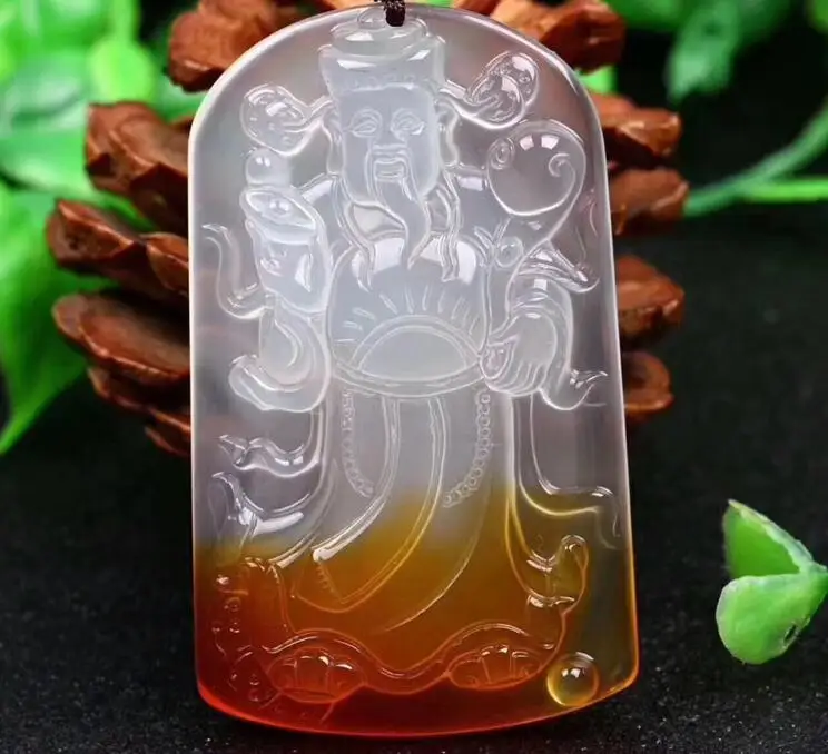 

Fine Jewelry Natural Ice Agate Chalcedony hetian jade Wealthy Pendant Red and White Color Fortune God Jade Pendant Necklace