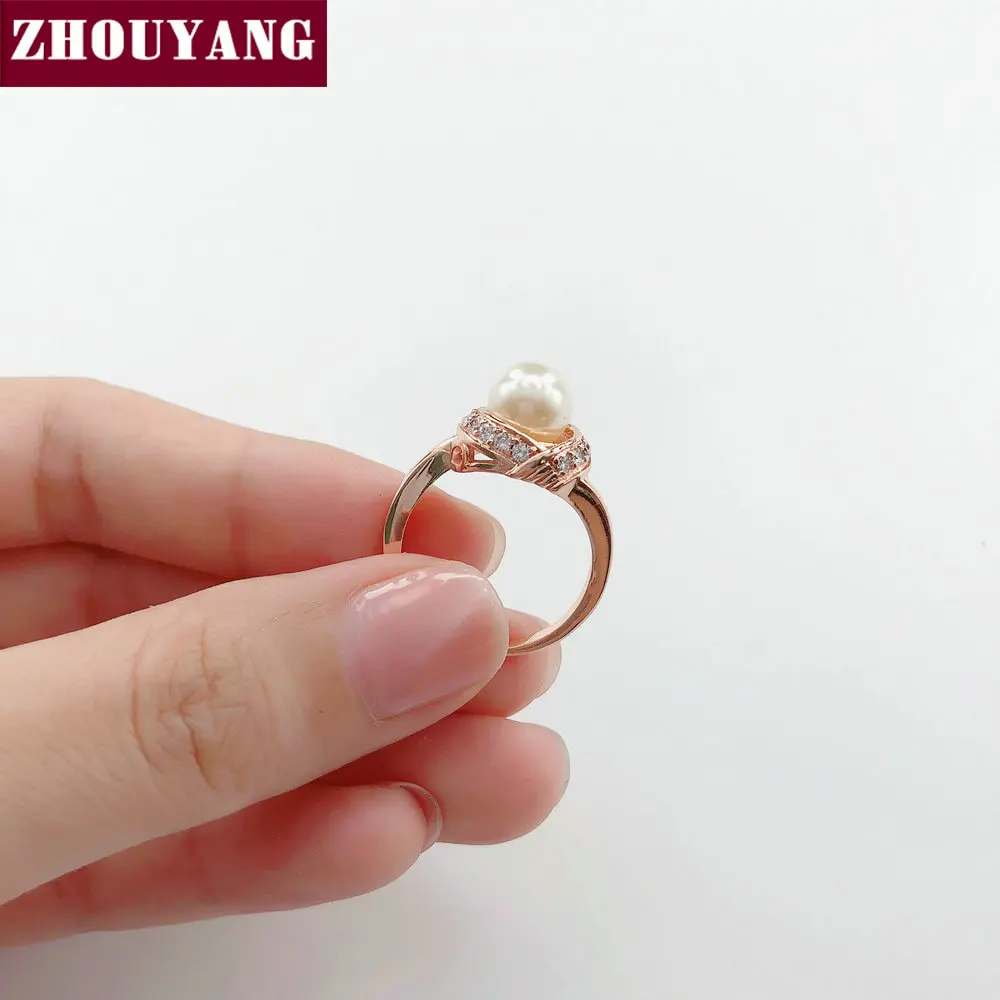 ZHOUYANG обручальные кольца для женщин Простой Имитация Жемчуга кубического