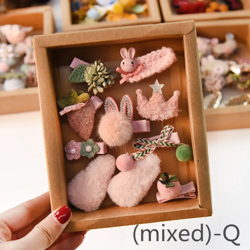 (mixed)-Q 10 шт Детские зажимы для волос наборы девушки прекрасные заколки для волос Детские аксессуары для волос Мультяшные заколки для детей Аксессуары - Цвет: (mixed)-Q