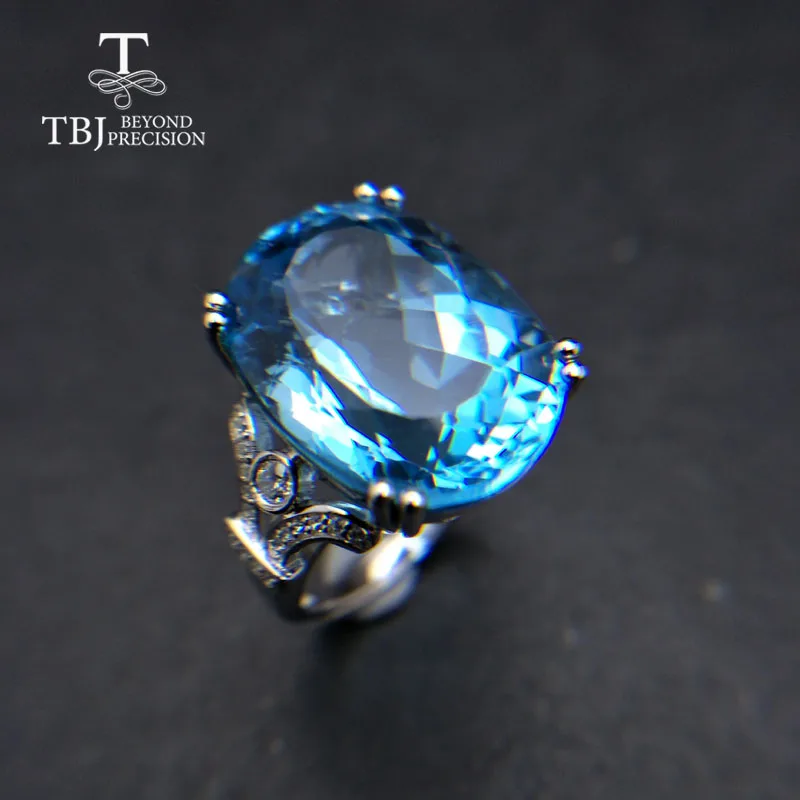 TBJ большой топаз драгоценный камень кольцо 28.5Ct натуральный небесно голубой