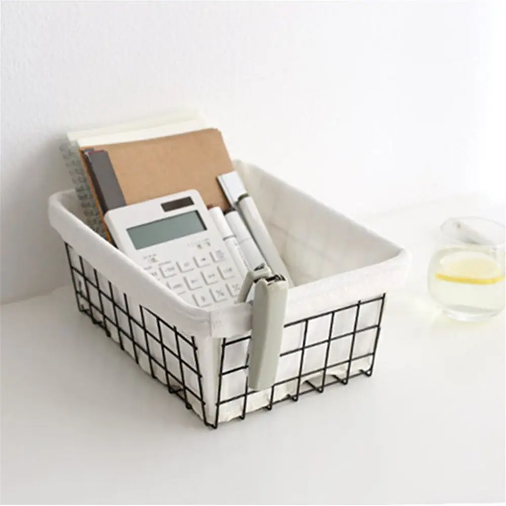 

Wrought Iron Storage Basket Cosmetics Jewelry Toys Finishing Holders Desktop Storage Organizer Sundries Storage Box
