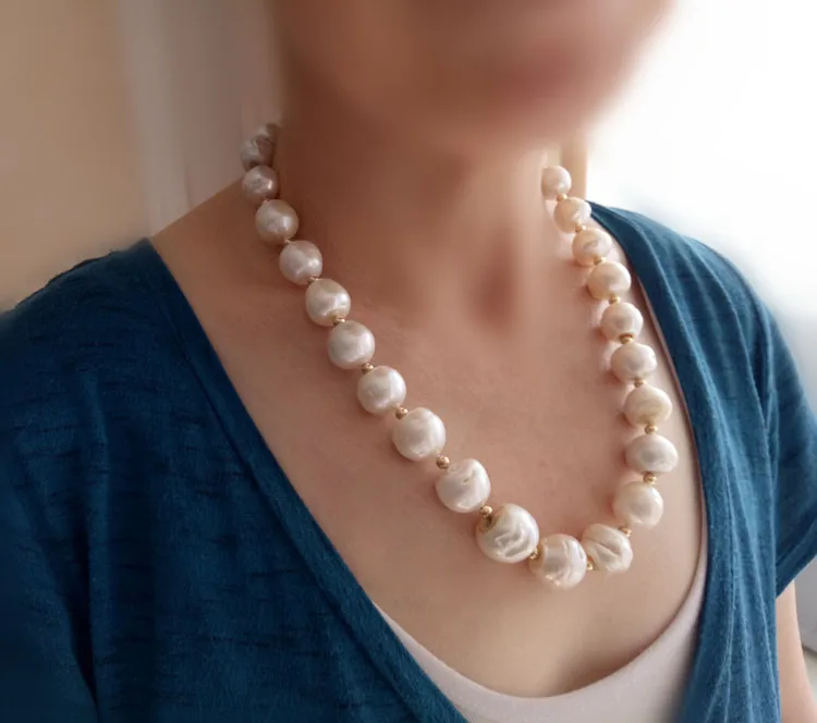 Жемчужное ожерелье Эдисона с натуральным большим зерном 13 17 мм Длина жемчуга в