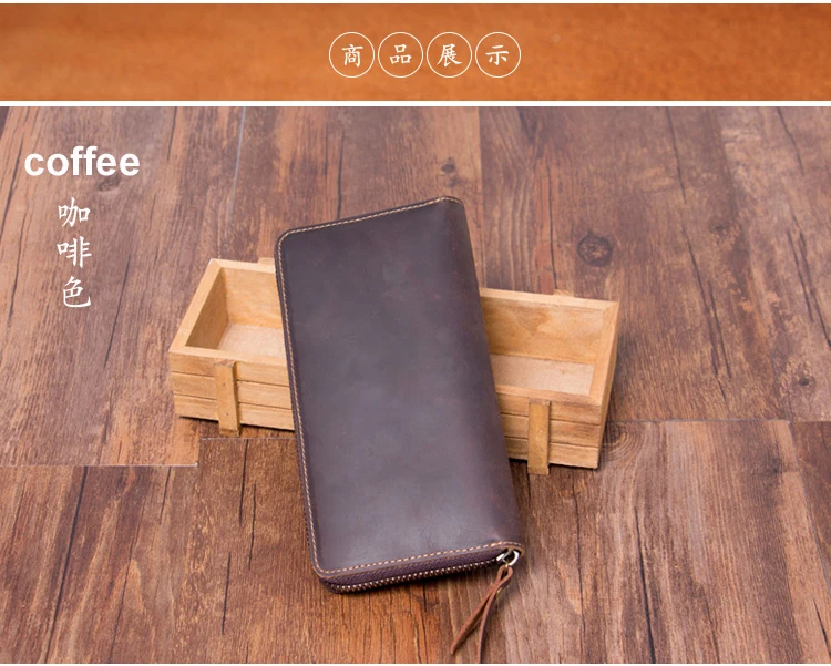 Vintage Crazy horse Genuine Leather Wallet Men Purse Long style Clutch Bag Male wallet zip around | Багаж и сумки