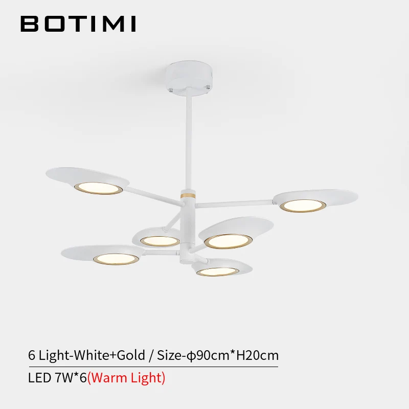 6 Light-White White Дизайнерский светодиодный светильник BOTIMI с металлическим абажуром для гостиной, белые современные люстры для столовой, золотые потолочные люстры - Цвет абажура: 6 Light-White White