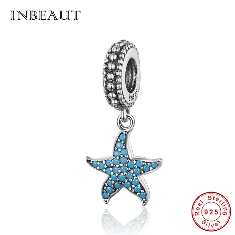 INBEAUT 100% 925 пробы серебро синее море Морская звезда Очаровательные Подвески милые